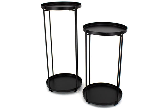 Round metal side table with removable tray